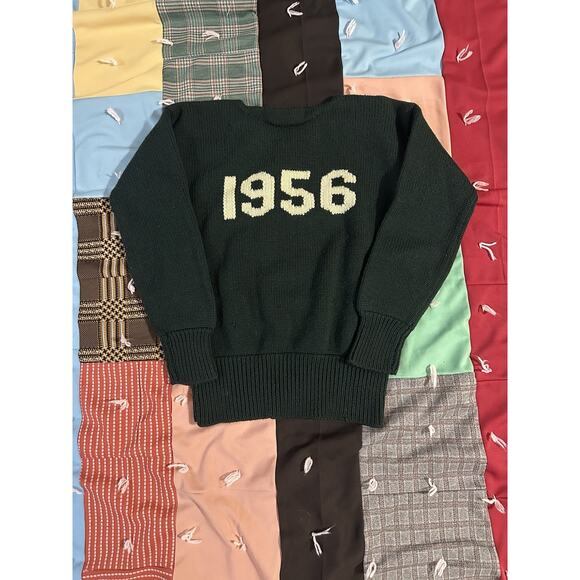 Vintage 1956 Dartmouth College Green Wool Student Varsity Sweater Size S-M 50s